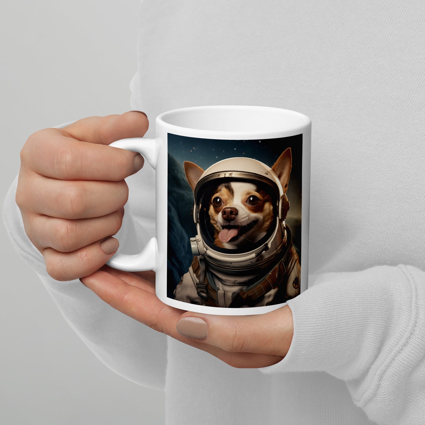 Chihuahua Astronaut White glossy mug