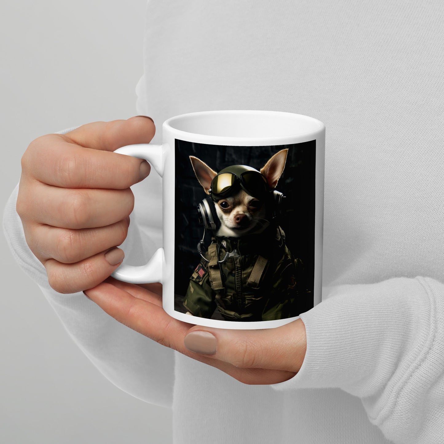Chihuahua Military White glossy mug