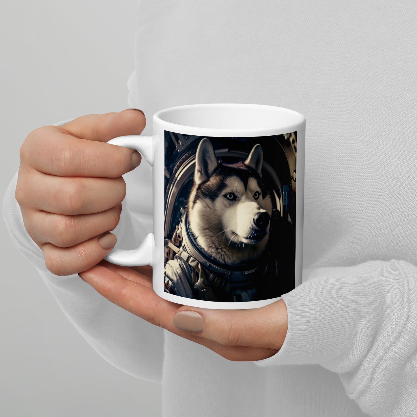 Siberian Husky Astronaut White glossy mug