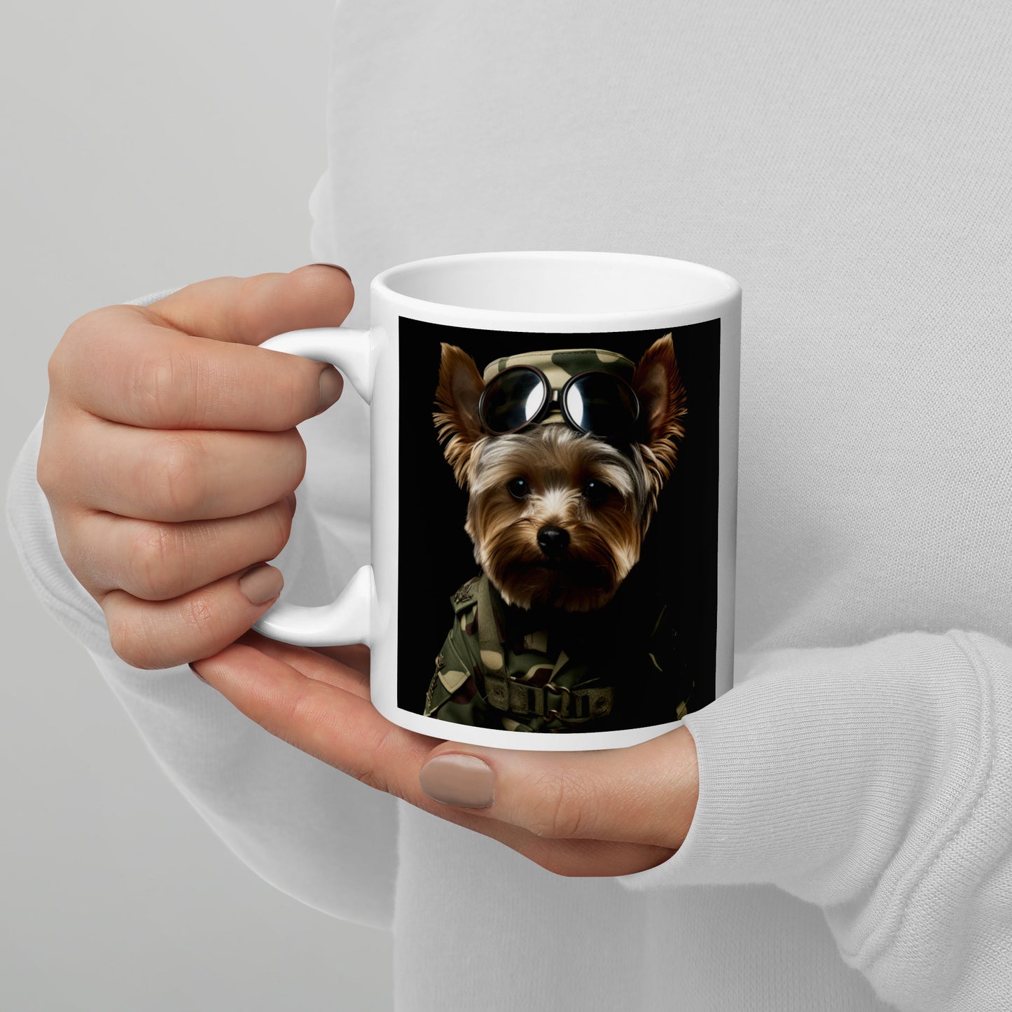 Yorkshire Terrier Military White glossy mug