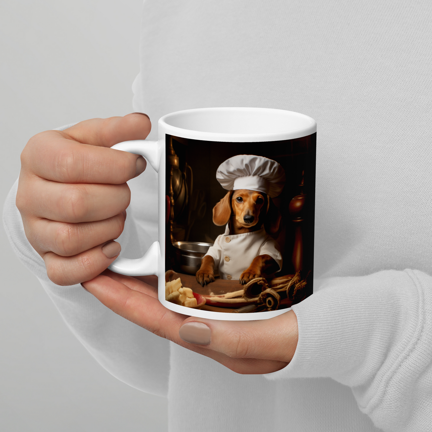 Dachshund Chef White glossy mug