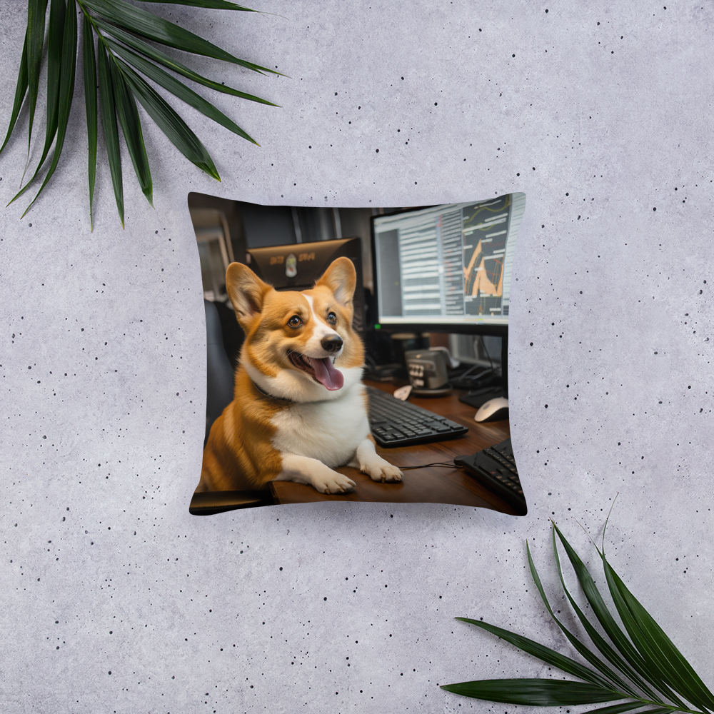 Pembroke Welsh Corgi Stock Trader Basic Pillow