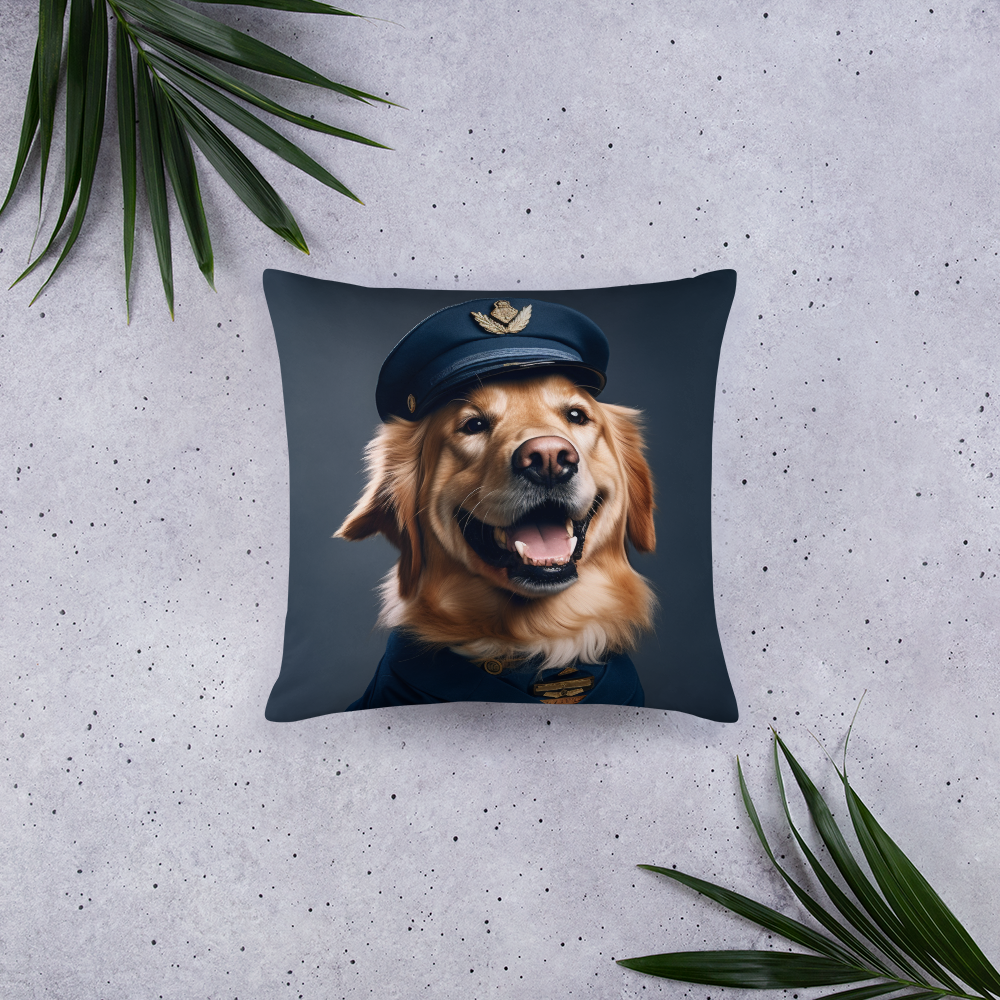 Golden Retriever Airline Pilot Basic Pillow