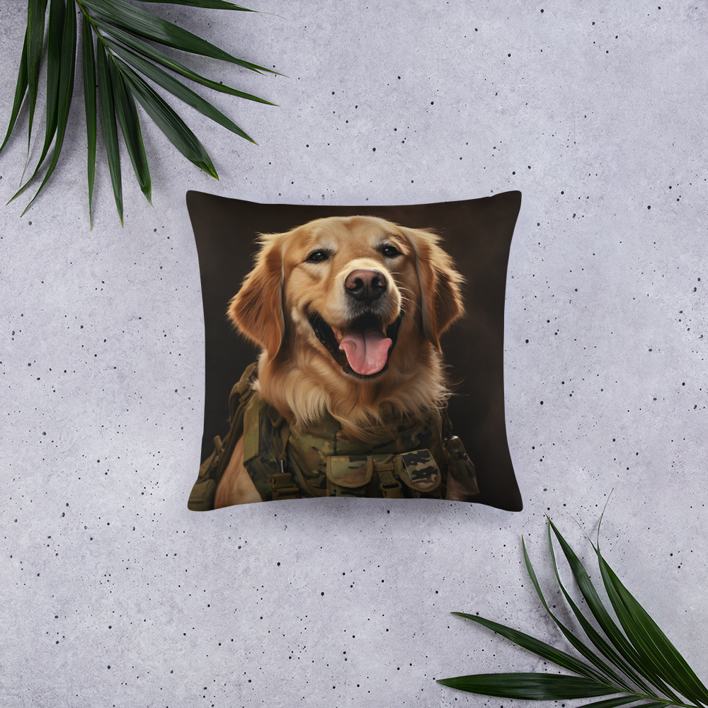 Golden Retriever Military Person Basic Pillow