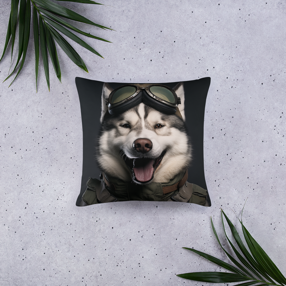 Siberian Husky Military Person Basic Pillow