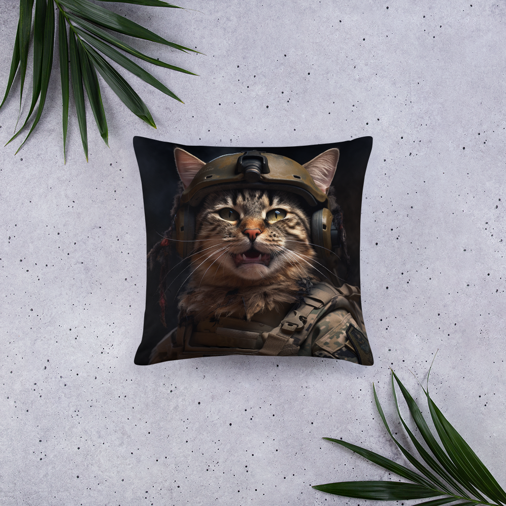 Maine Coon Military Person Basic Pillow