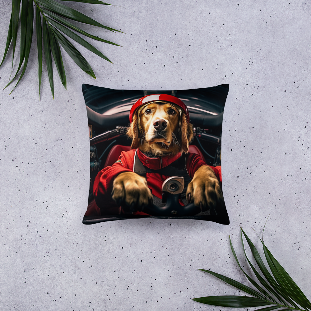 Golden Retriever F1 Car Driver Basic Pillow