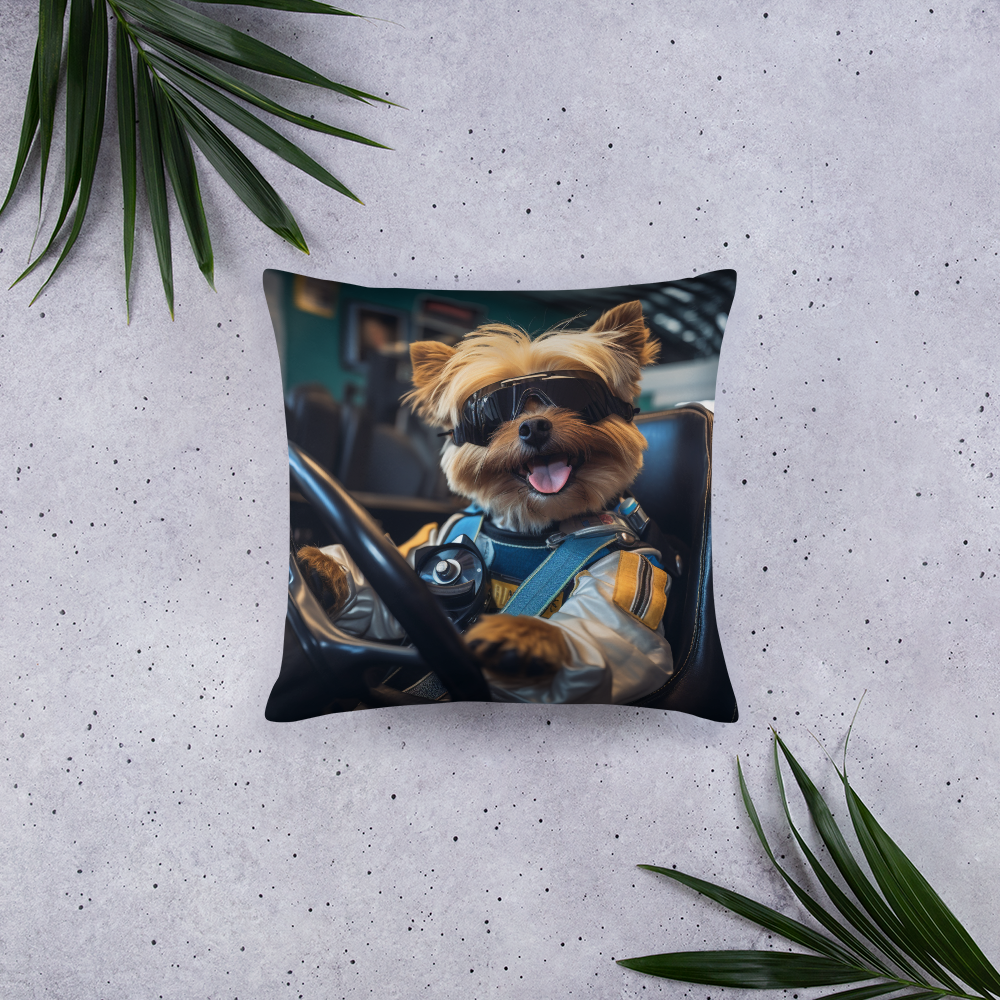 Yorkshire Terrier F1 Car Driver Basic Pillow