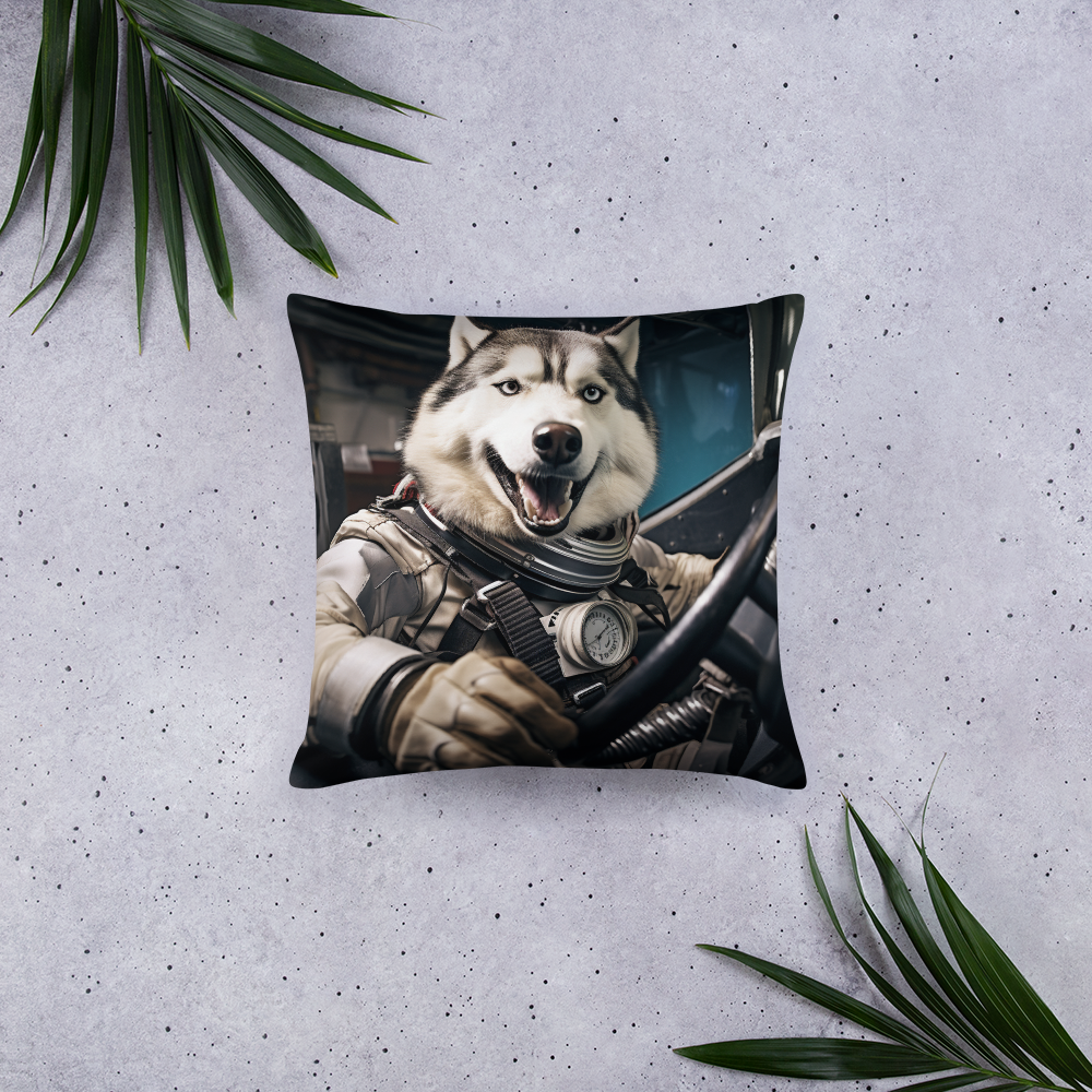 Siberian Husky F1 Car Driver Basic Pillow