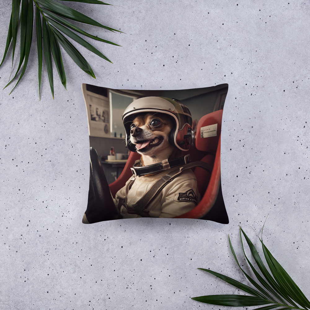 Chihuahua F1 Car Driver Basic Pillow