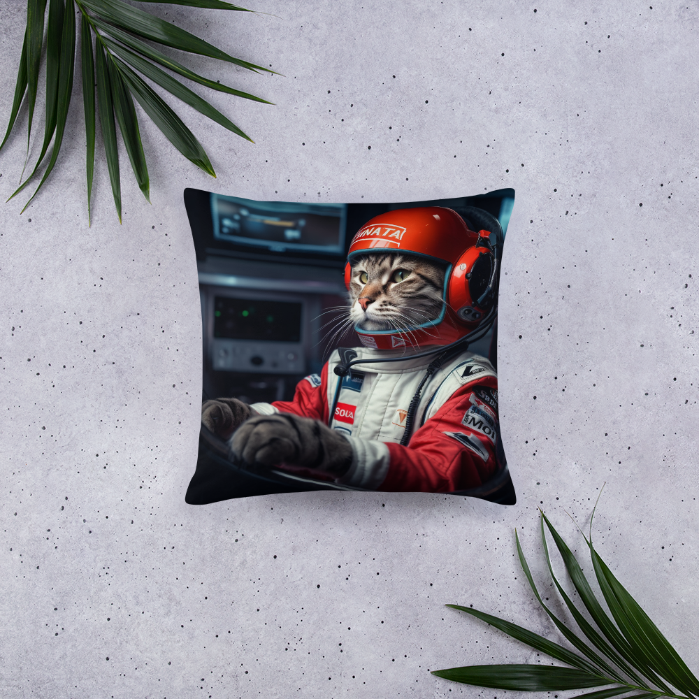 Domestic Shorthair F1 Car Driver Basic Pillow