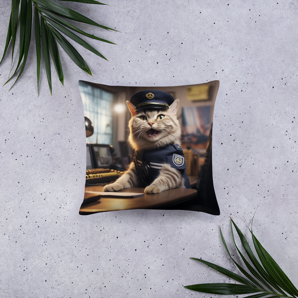 Domestic Shorthair Police Officer Basic Pillow