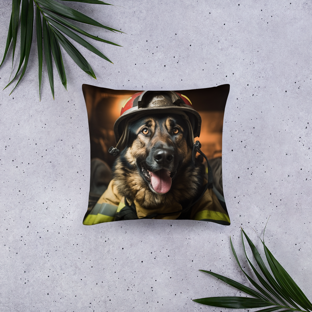 German Shepherd Firefighter Basic Pillow