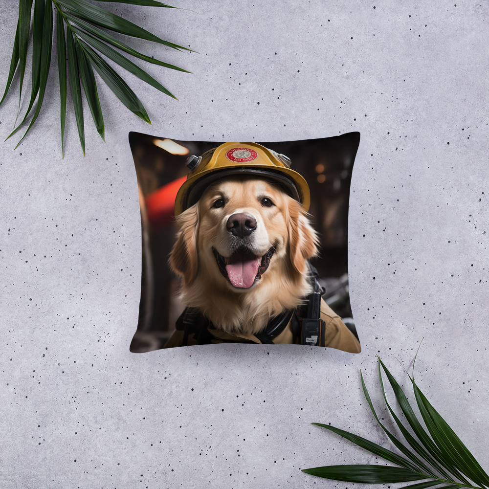 Golden Retriever Firefighter Basic Pillow