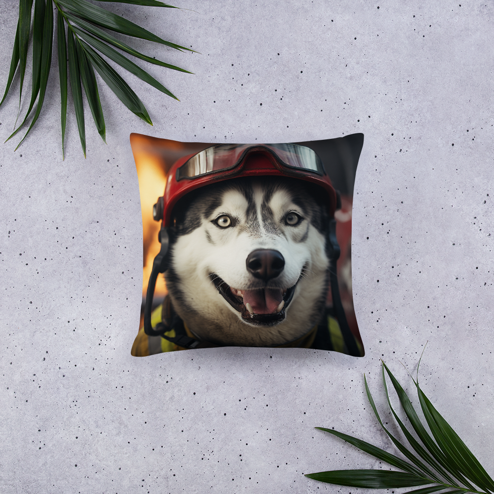 Siberian Husky Firefighter Basic Pillow