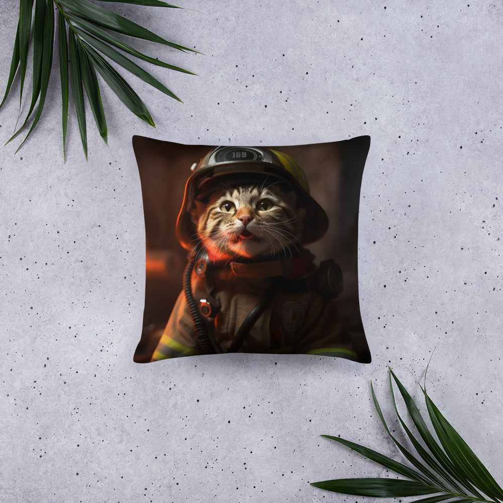 Domestic Shorthair Firefighter Basic Pillow