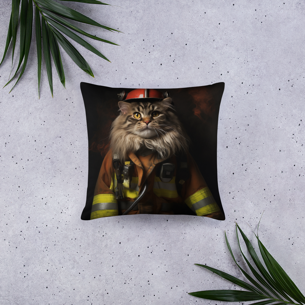 Maine Coon Firefighter Basic Pillow