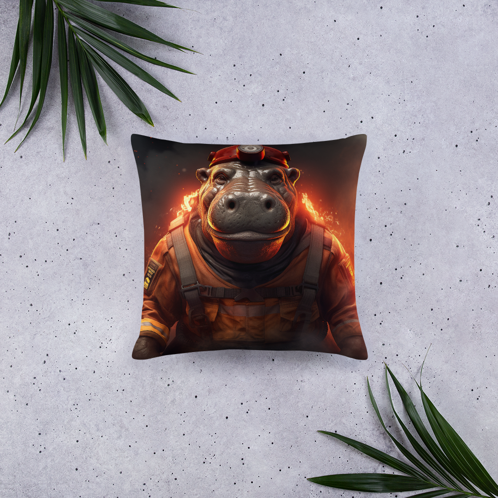 Hippo Firefighter Basic Pillow