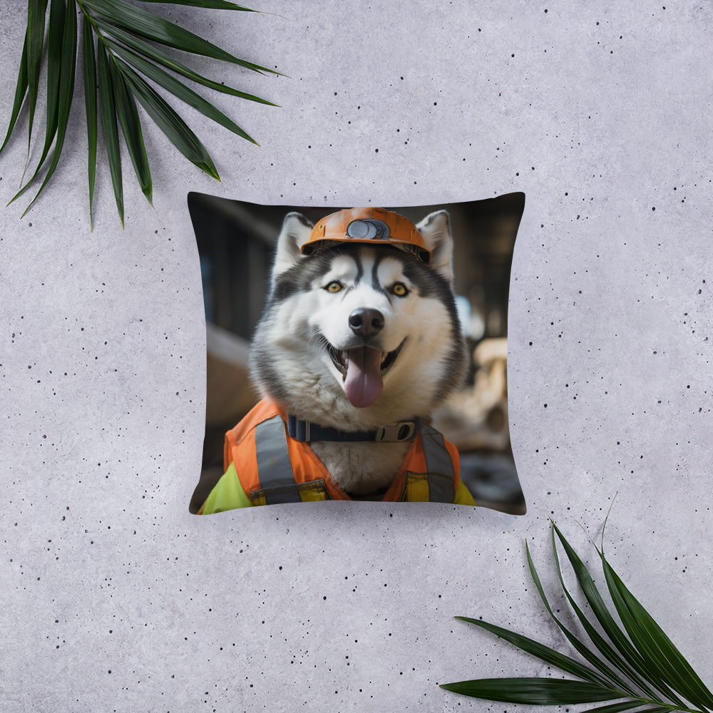 Siberian Husky ConstructionWorker Basic Pillow