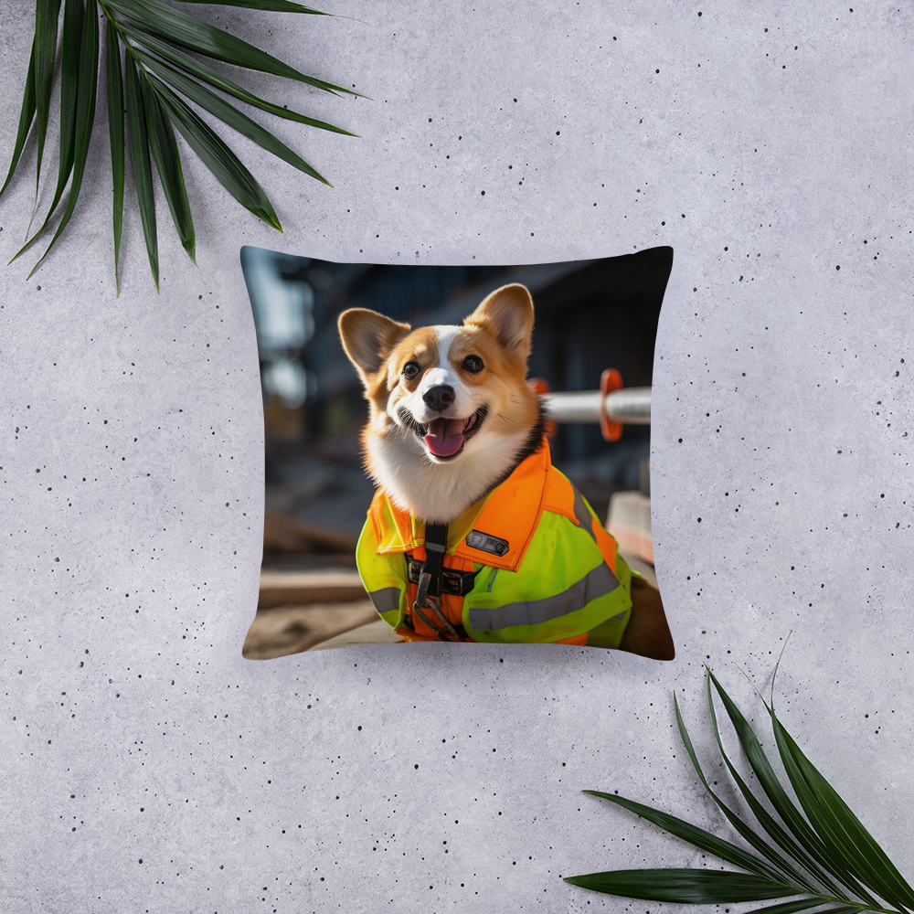 Pembroke Welsh Corgi ConstructionWorker Basic Pillow