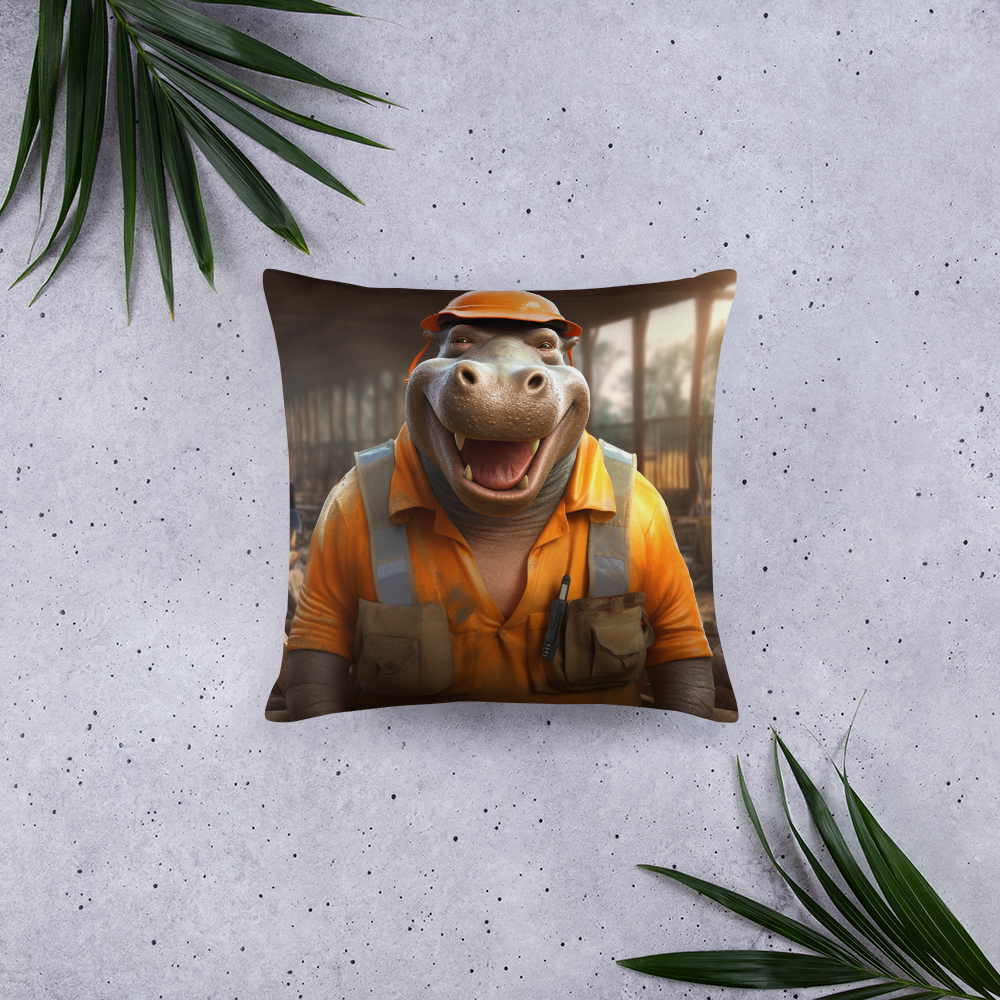 Hippo ConstructionWorker Basic Pillow