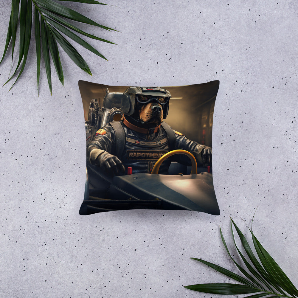 Rottweiler F1 Car Driver Basic Pillow