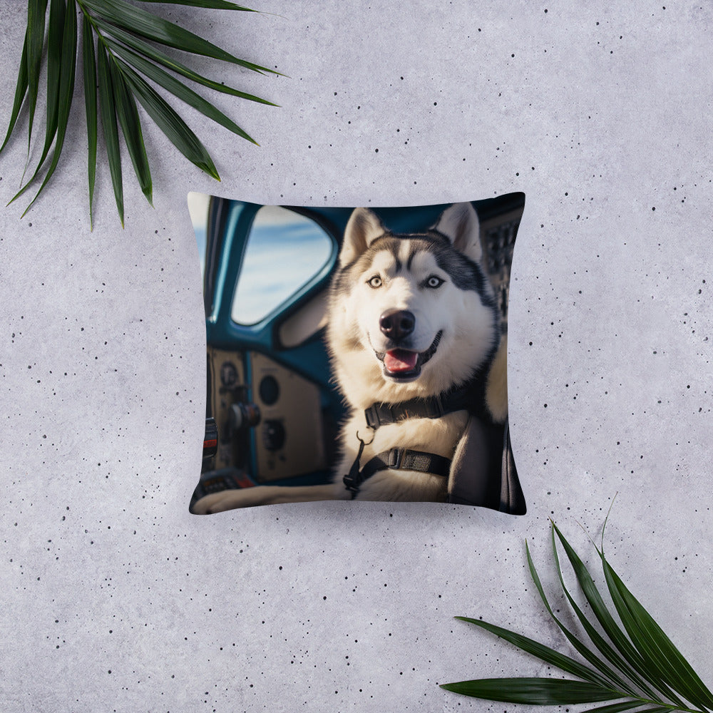 Siberian Husky Airline Pilot Basic Pillow