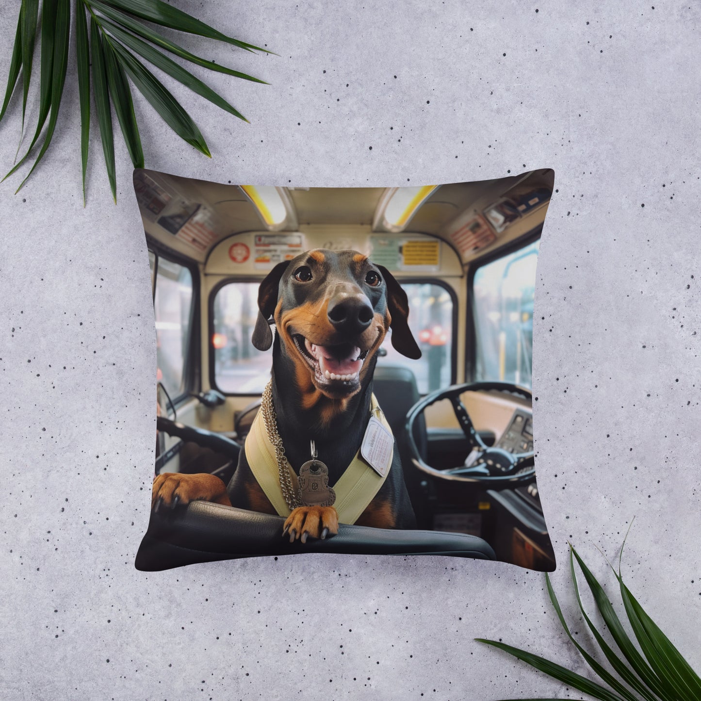 Dachshund Bus Driver Basic Pillow