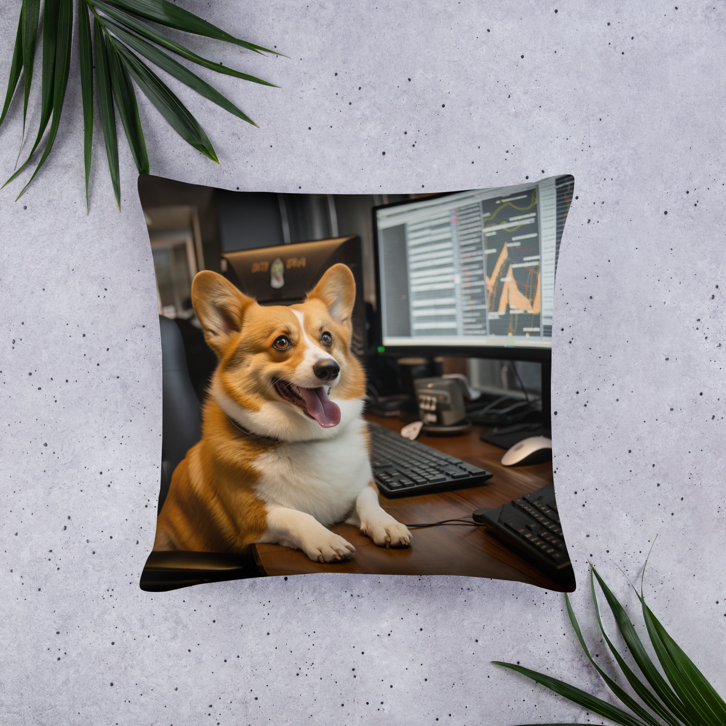 Pembroke Welsh Corgi Stock Trader Basic Pillow