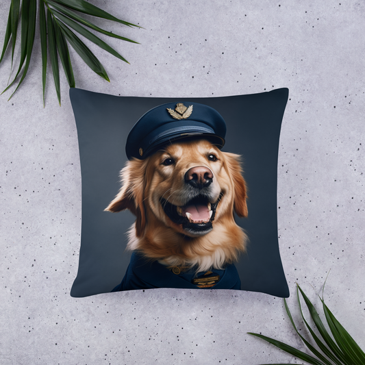 Golden Retriever Airline Pilot Basic Pillow