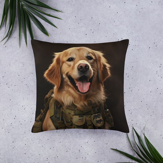 Golden Retriever Military Person Basic Pillow