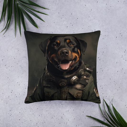 Rottweiler Military Person Basic Pillow