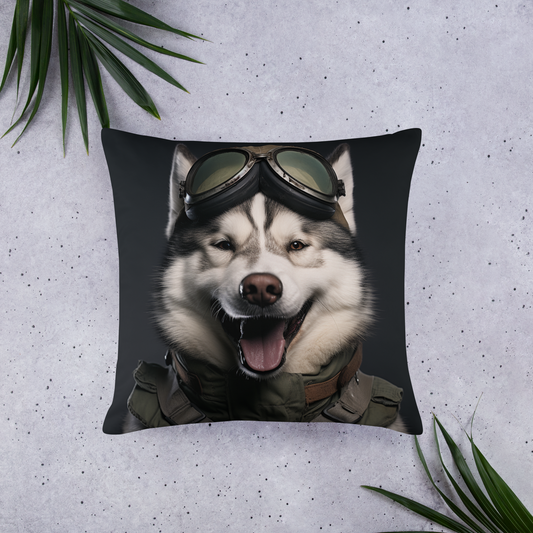 Siberian Husky Military Person Basic Pillow