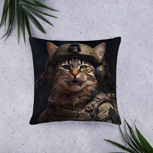 Maine Coon Military Person Basic Pillow