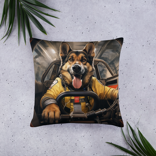 German Shepherd F1 Car Driver Basic Pillow