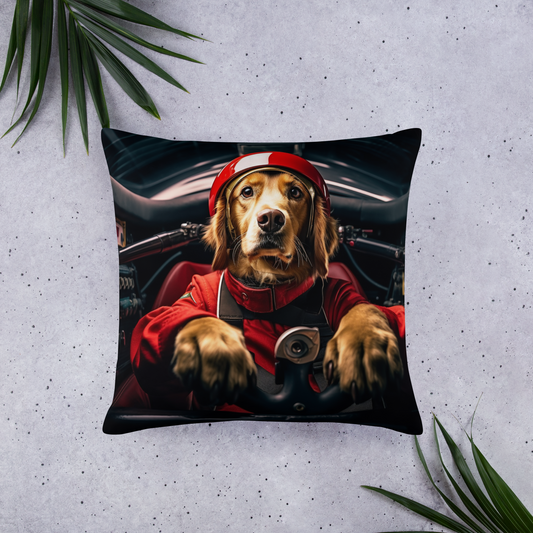 Golden Retriever F1 Car Driver Basic Pillow