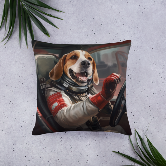 Beagle F1 Car Driver Basic Pillow