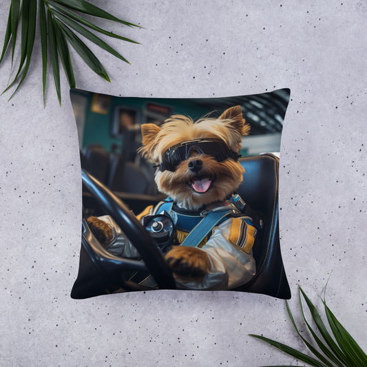 Yorkshire Terrier F1 Car Driver Basic Pillow