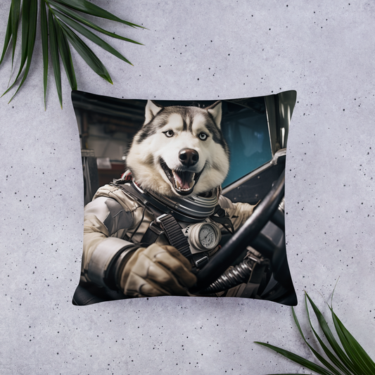 Siberian Husky F1 Car Driver Basic Pillow