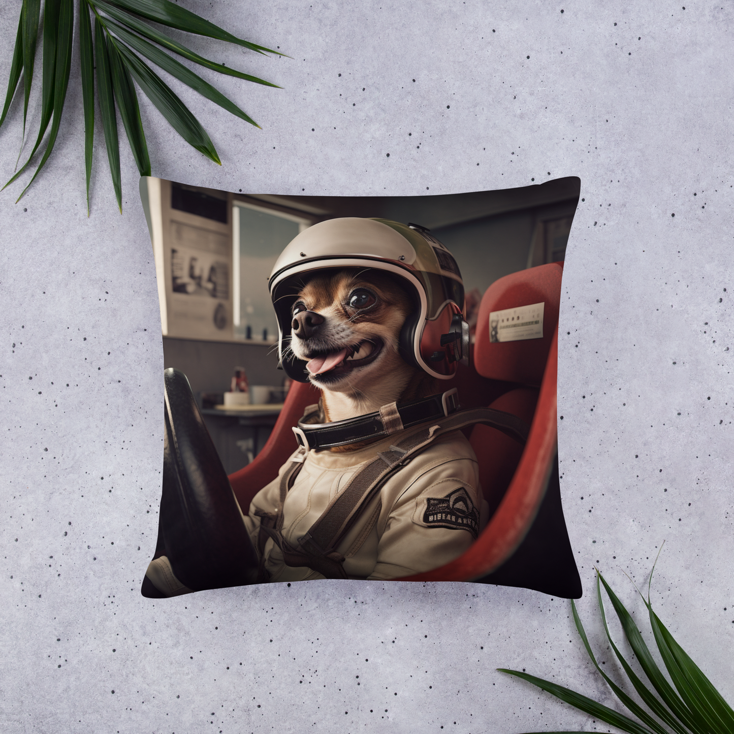 Chihuahua F1 Car Driver Basic Pillow