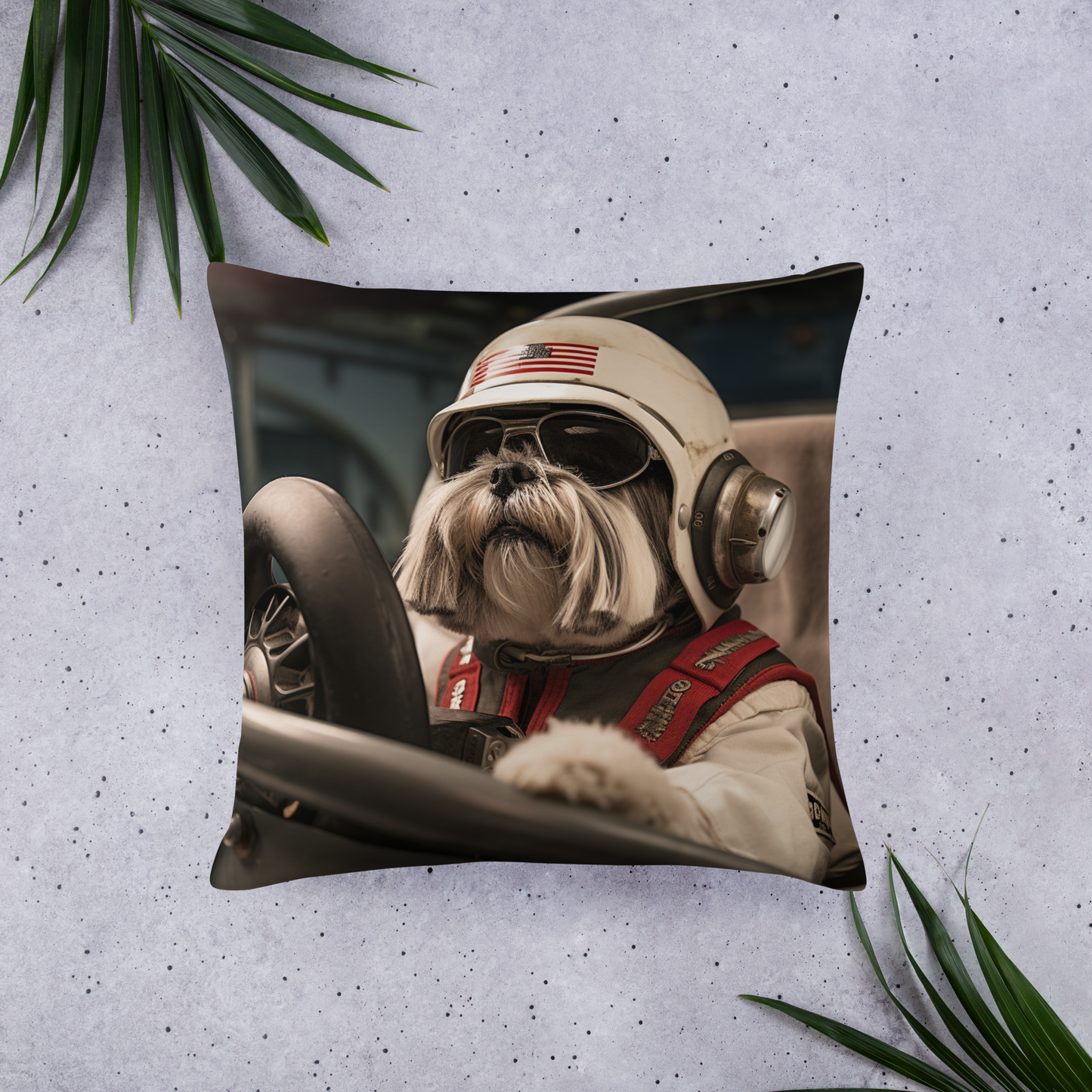 Shih Tzu F1 Car Driver Basic Pillow