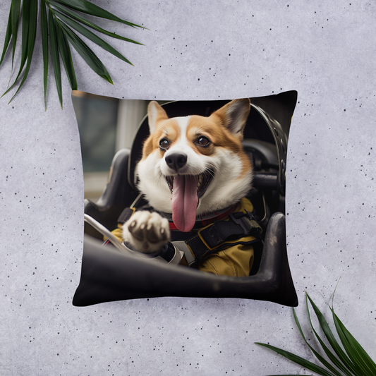 Pembroke Welsh Corgi F1 Car Driver Basic Pillow