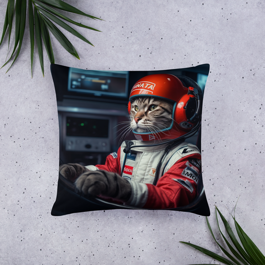 Domestic Shorthair F1 Car Driver Basic Pillow