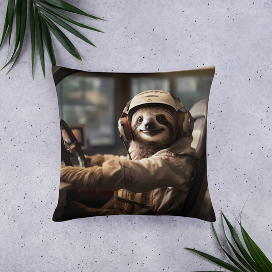 Sloth F1 Car Driver Basic Pillow