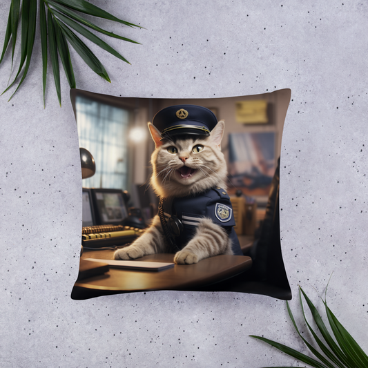 Domestic Shorthair Police Officer Basic Pillow