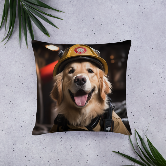 Golden Retriever Firefighter Basic Pillow