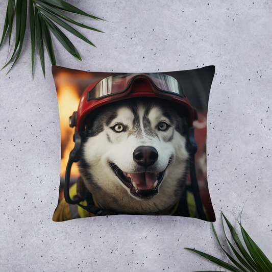 Siberian Husky Firefighter Basic Pillow