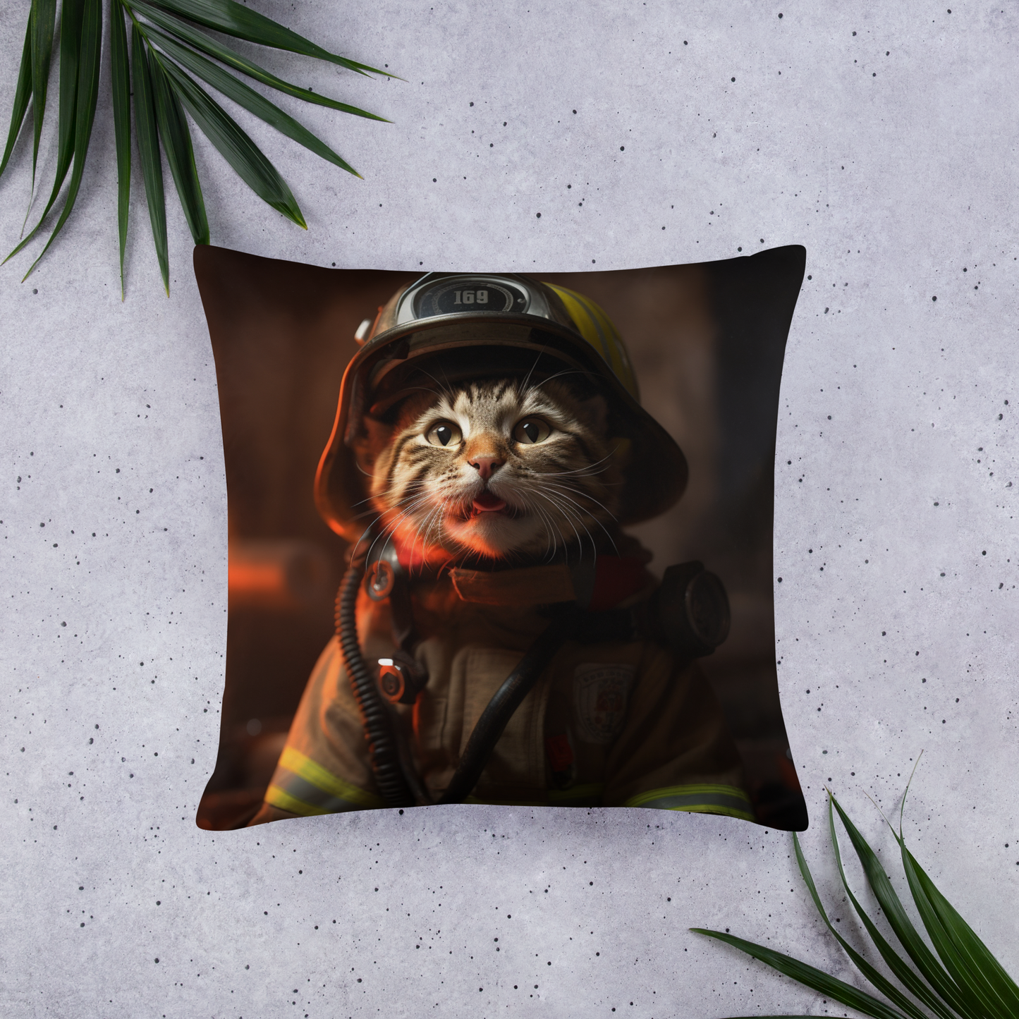 Domestic Shorthair Firefighter Basic Pillow