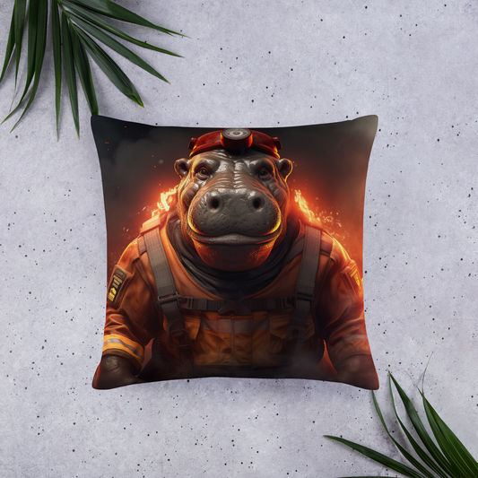 Hippo Firefighter Basic Pillow