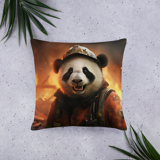 Panda Firefighter Basic Pillow